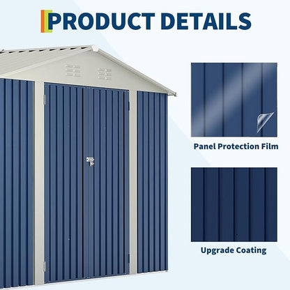 Garvee 10x10 FT Metal Storage Shed – Lockable Doors, Floor Frame, Blue | Spacious 10x10 interior – stores bikes, tools, and more.