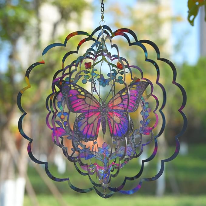Eandisom Wind Spinners Outdoor Butterfly - Birthday Gifts for Women, for Mom, Butterflies Hanging 12 inch 3D Wind Sculptures for Garden Decor for Outside, Patio, Yard, Outdoor