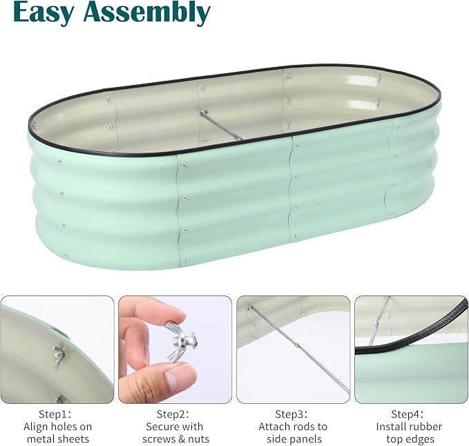 Metal Raised Garden Bed, 4 x 2 ft Extra Large Oval Galvanized Steel Raised Planter Box, Garden Bed for Vegetables Herbs Flowers Fruit, Outdoor Backyard Weather Resistant, Rustproof, Mint Green