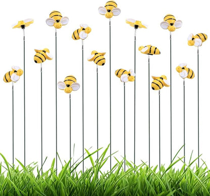 NQEUEPN 15pcs Bee Garden Stakes for Decor, Resin Stakes Pick Decorative Vivid Bee Yard Ornament, Plant Stakes Bee Yard Art Decorations for Pot Lawn Patio Flower Bed Outdoor Plant Corridor