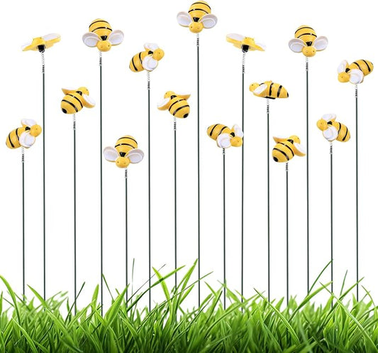 NQEUEPN 15pcs Bee Garden Stakes for Decor, Resin Stakes Pick Decorative Vivid Bee Yard Ornament, Plant Stakes Bee Yard Art Decorations for Pot Lawn Patio Flower Bed Outdoor Plant Corridor