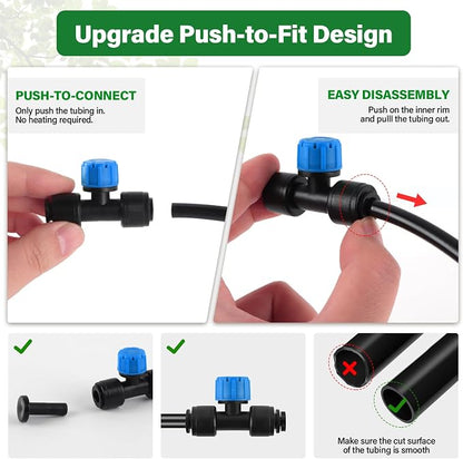 Kalolary 30Pcs Push-to-Fit Drip Irrigation Emitters for 1/4 inch Tubing, Adjustable Drip Emitter Sprayer with 8 Holes Irrigation Dripper Sprinklers with 6PCS End Plugs for Irrigation System(Blue)