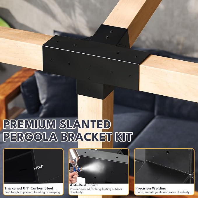 15° Slanted Pergola Bracket Kit, 4-Way Roof Wall Mount Pergola Set with Post Base for 4"x4" Posts for Gazebos, Patio Pergolas(Set of 3)