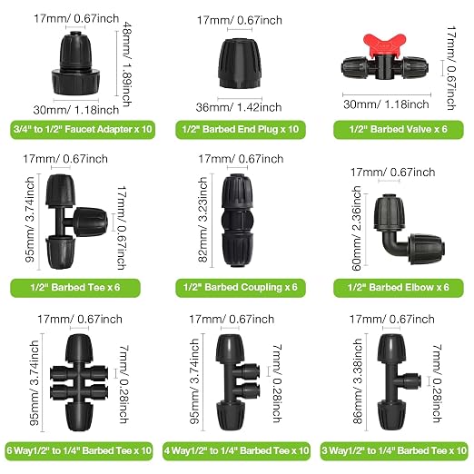MIXC 1/2 Inch Drip Irrigation Fittings Faucet Adapter 10 Pack | 3/4" to 1/2" Irrigation Hose Adapter, Rotating Lock Nut Design, Durable ABS Plastic, for Garden Irrigation System