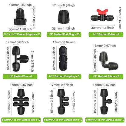 MIXC 1/2 Inch Drip Irrigation Fittings Barbed Coupling 6 Pack | Fits 1/2 Inch Irrigation Tubing, Leak-Resistant, Twist-Lock Design, Durable Plastic, for Lawn/Farm Irrigation Systems