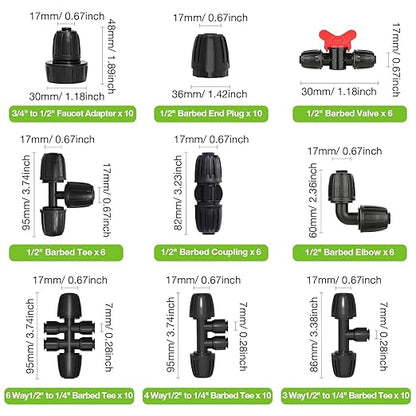 MIXC 1/2 Inch Drip Irrigation Fittings Barbed Valve 6 Pack | 1/2" ID X 0.67" OD, Fits 1/2 Inch Irrigation Tubing, Anti-Leak, Twist Lock Nut Design, for Greenhouse Irrigation System