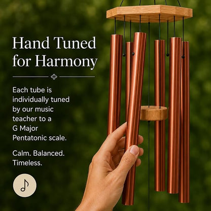 Copper Red Wind Chimes for Outside, 29 Inch Hand Tuned G Major Pentatonic Wind Chime, Memorial Sympathy Gift for Loss of Loved One, Deep Tone Aluminum Bamboo Garden Patio Porch Decor