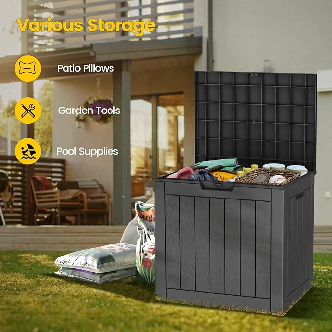 Zapdos 31 Gallon Outdoor Deck Box, Lockable Waterproof Outdoor Storage Boxes For Garden Tools, Indoor Cushions, Accessories Outside Storage Resin Weatherproof Container (Black)