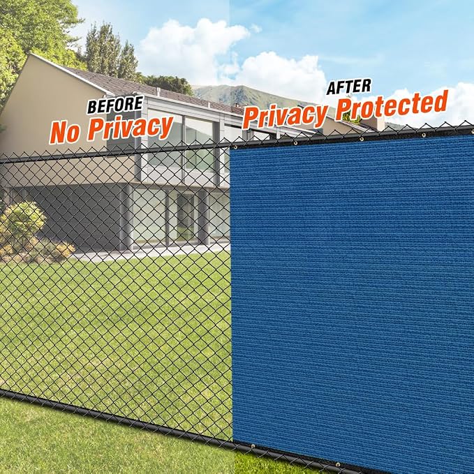 iCover 5x12ft Privacy Screen Fence, Outdoor Fencing Panels, Garden Windscreen Mesh Shade Sail Net Barrier, Fence Privacy Screen Reinforced Bindings and Brass Grommets Cable Zip Ties, Royal Blue