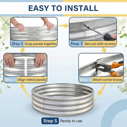 Land Guard 3×3×1ft Galvanized Raised Garden Bed Kit, Round Galvanized Planter Raised Garden Boxes Outdoor, Large Metal Raised Garden Beds for Vegetables, Silver