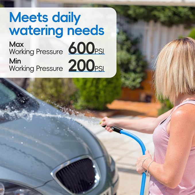 SPECILITE Hot/Cold Garden Water Hose 200 ftx 3/4 in, -50℉ To 190℉, Heavy Duty, Flexible, Burst 605 Psi, Lightweight, Upgraded Rubber Pipe with 3/4" Brass Fittings For Backyard, Outdoor, Farm, Blue