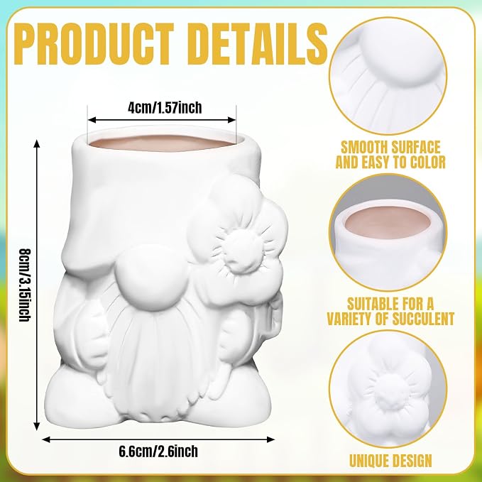 Beeveer 6 Sets Paint Your Own Gnomes Succulent Planter Cute Mini Unpainted Flower Pots DIY Paintable Succulent Pots for Christmas Classroom DIY Craft Project Activity