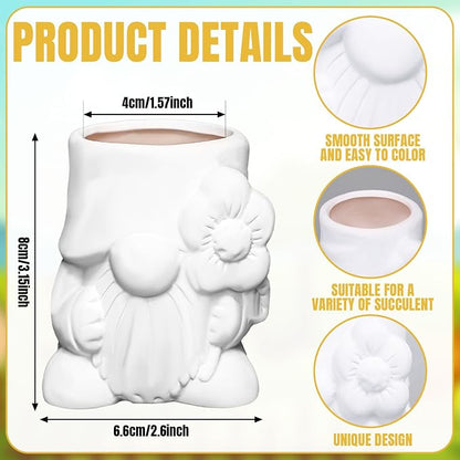 Beeveer 6 Sets Paint Your Own Gnomes Succulent Planter Cute Mini Unpainted Flower Pots DIY Paintable Succulent Pots for Christmas Classroom DIY Craft Project Activity