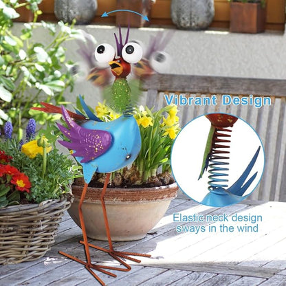 Metal Wacky Rooster Garden Statue for Patio, Backyard, Lawn | 17'' Rooster Decor, Yard Statue Decorations Outdoor, Chicken Yard Art, Blue & Purple