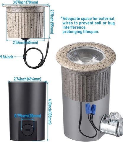 LEONLITE 3W 3000K Well Lights Landscape LED In Ground, 12-24V AC/DC Low Voltage, CRI90 IP67 Inground Well Lights Outdoor, Rock Color Aluminum Housing, Embedded Parts Included, Pack of 6