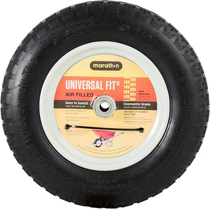 Marathon 14.5" Universal Replacement Wheelbarrow Wheel with Adapter Kit, Black