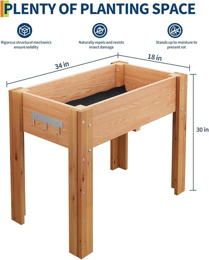 34x18x30IN Wooden Raised Garden Bed with Legs, Elevated Reinforced Large Planter Box for Vegetable Flower Herb Outdoor, Standing Growing Bed for Gardening/Backyard/Patio/Balcony, Liner Included