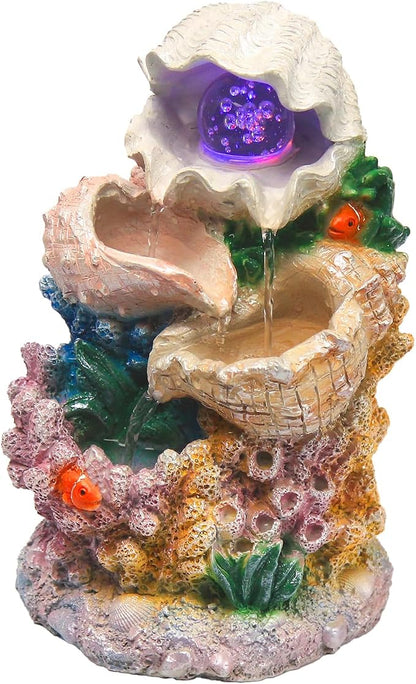 Tabletop Waterfall Fountain Indoor Themed Coral Seashell Tabletop Water Fountain Meditation (Ocean)