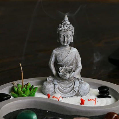 BangBangDa Mini Zen Garden Kit for-Desk - Yin Yang Crystal Sand Rock Garden with Zen Rake Buddha Statue Healing Stones White Sand, Japanese Meditation Gift Set for Home Office Desktop Fidget Toys