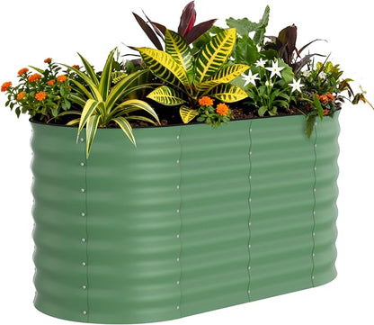 Garvee 4x2x2ft Galvanized Raised Garden Bed, Oval Metal Planter Box with Anti-Cut Safety Edges, 119 Gallons Rust-Resistant Deep Root Planter for Outdoor Vegetables, Flowers, Herbs, Green
