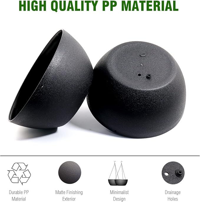 WSMKSZ 10 inch Hanging Planters for Outdoor Indoor Plants with Drainage Holes and Chain, 2 Pack Round Hanging Flower Pots for Garden Home Porch Decor, Black