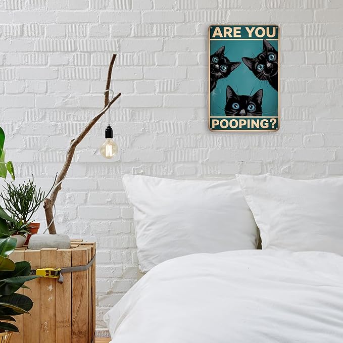 mmiishe Bathroom Decor Cat Lover Gifts for Women Men Funny Bathroom Signs Vintage Metal Black Cat Decor Are You Pooping for Restroom Toilet Powder Room Wall Decor 8x12 Inches Birthday Anniversary