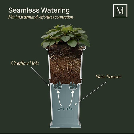 Mayne Fairfield 28-Inch Tall Planter – Self-Watering, Weather-Resistant Planter for Flowers – Durable Outdoor Design for Patio, Porch, or Entryway