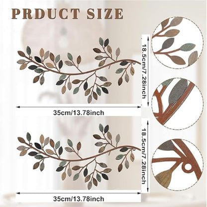 Hotop 2 Pieces Metal Tree Leaf Wall Decor Vine Olive Branch Leaf Wall Art Wrought Iron Scroll Sculptures Above the Bed, Living Room, Outdoor Decoration(Classic Style,Classic Color)