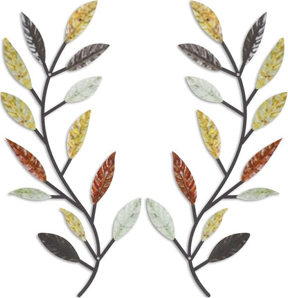 Zhengmy 2 Pieces Metal Tree Leaf Wall Decor Vine Olive Branch Leaf Wall Art Living Room, Hallway Wall Decor Outdoor Decoration(Multi Color)