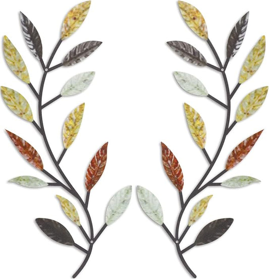 Zhengmy 2 Pieces Metal Tree Leaf Wall Decor Vine Olive Branch Leaf Wall Art Living Room, Hallway Wall Decor Outdoor Decoration(Multi Color)