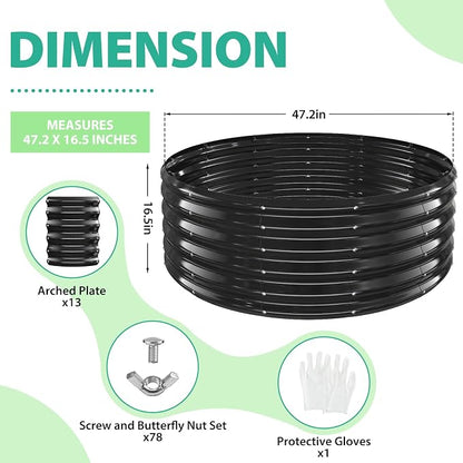 YSEJOMP 17" Tall 48" Diameter Round Raised Garden Bed Kits Outdoor Black | Heavy Duty,Rustproof,Durable & Stylish,1.5 FT Tall,4FT Planter Bed,0.8MM Thick Galvanized Metal Painted,with Gloves,Tool free