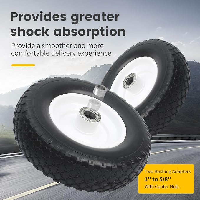 MaxxHaul 12" Flat Free Solid Tire 4.10/3.50-6" Wheel with 1" Bore with 5/8" Adapter - Double Sealed Bearings 3.75" Center Hub - Trailer Dolly/Wheelbarrow Replacement - 330 lb Capacity 1-Pack (51067)