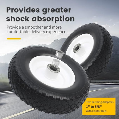 MaxxHaul 12" Flat Free Solid Tire 4.10/3.50-6" Wheel with 1" Bore with 5/8" Adapter - Double Sealed Bearings 3.75" Center Hub - Trailer Dolly/Wheelbarrow Replacement - 330 lb Capacity 1-Pack (51067)