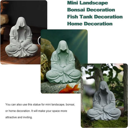 Fish Tank Buddha Statue Sandstone Ornament,Zen Garden Aquarium Decor,Meditating Statues for Underwater Landscaping