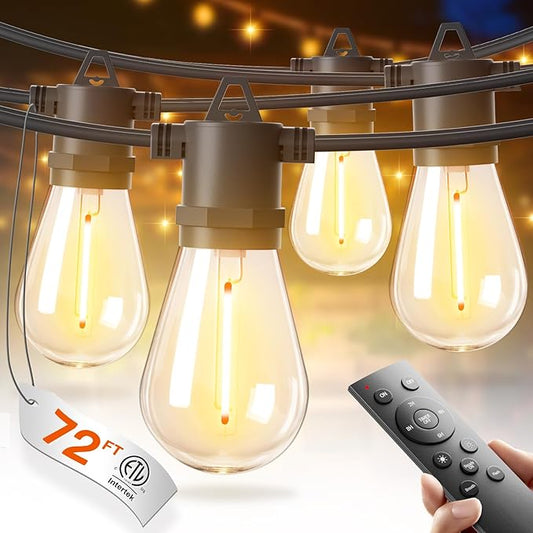 addlon 72FT(2-Pack*36FT) LED Outdoor String Lights with 24 Edison Vintage Shatterproof Bulbs, Commercial Grade Patio Lights, IP65 Waterproof for Balcony, Backyard and Garden, Warm White