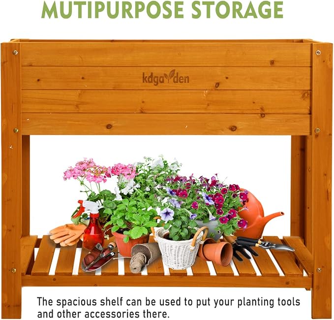 Raised Garden Bed Wood Planter Box Outdoor Wooden Elevated Planters Raised Beds with Legs for Vegetable Flower Herb, 39.37"x15.75"x33"H, Standing Gardening Box with Liner for Backyard, Patio, Deck
