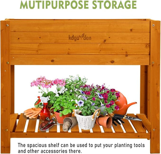 Raised Garden Bed Wood Planter Box Outdoor Wooden Elevated Planters Raised Beds with Legs for Vegetable Flower Herb, 39.37"x15.75"x33"H, Standing Gardening Box with Liner for Backyard, Patio, Deck