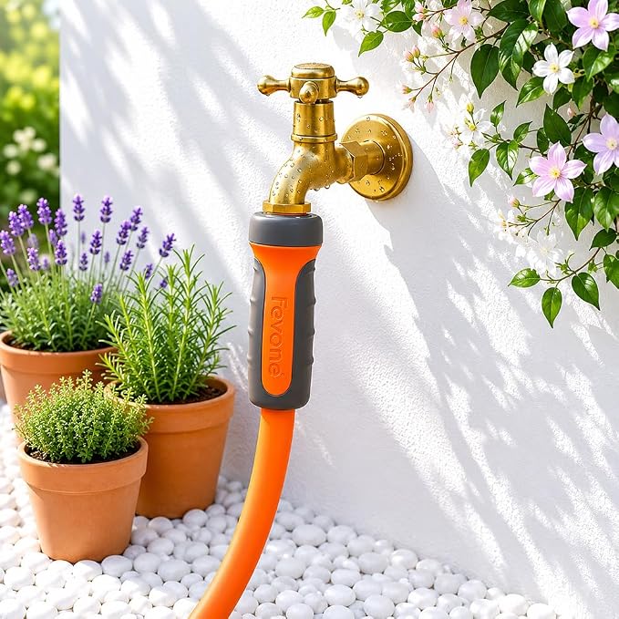 FEVONE Heavy Duty Garden Hose 80 ft, Hybrid Polymer Water Hose | Flexible, Leak-Free, Lightweight, 5/8 ID, 600 PSI, 3/4 GHT Aluminum Fittings with Swivel Handles