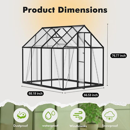 6X7.5FT Enhanced Aluminum Small Greenhouse for Outdoors with Thermometers | Easy Assembly, UV-Resistant Panels, Built-in Reinforcement, Lockable Sliding Door, Roof Vent, For Vegetable, Flower and Herb