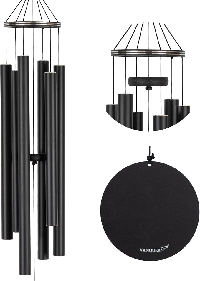 Vanquer Wind Chimes for Outside Deep Tone - 48'' Wind Chimes Outdoor Clearance, Deep Tone, Memorial WindChimes, Outdoor Décor, Wind Spinner, Sympathy Gift, Patio, Home Décor (Black)