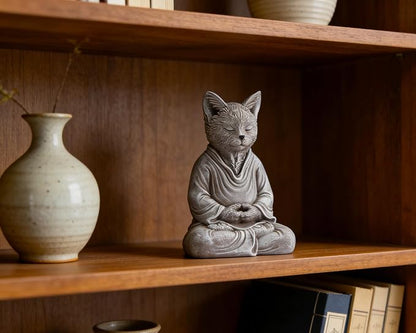 Cat Zen Buddha Meditating Statue Decor, 7 inch Suitable for Home Office Desk Shelf, Gift for Cat Enthusiasts Zen Practitioners