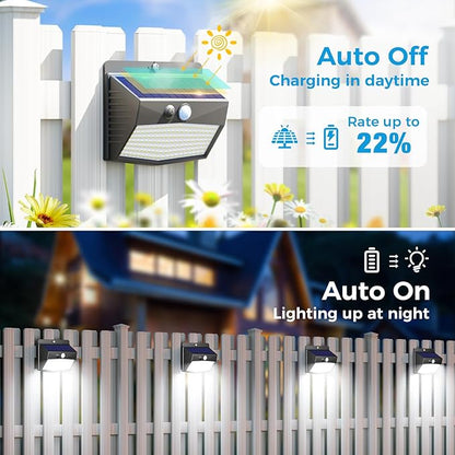 Peasur [6 Packs] Solar Lights Outdoor Motion Sensor Solar Security Lights Waterproof with 3 Lighting Modes Solar Powered Wall Lights Outside for Garden Fence Yard Deck