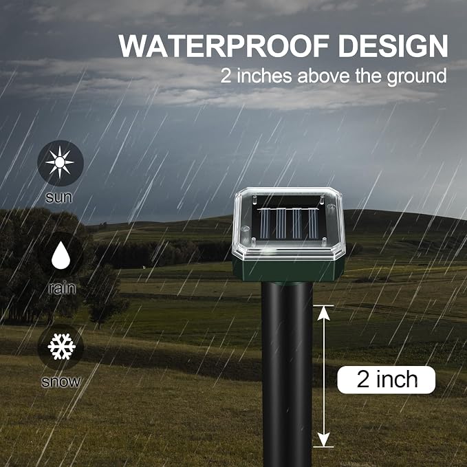 8 Pack Solar Powered Mole Repellent, Ultrasonic Outdoor Pest Repeller for Lawns & Gardens - Waterproof, Chipmunk, Vole, Gopher, Groundhog, Snake Deterrent (Dark Green)