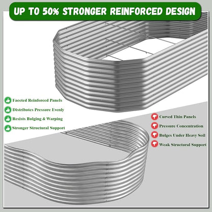 Raised Garden Bed Outdoor Upgrade Oval, 2 Pack Tall 8x4FT Galvanized Steel Raised Beds for Gardening, Above Ground Garden Bed Corrugated Metal for Vegetables and Flowers