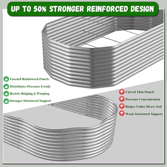 Raised Garden Bed Outdoor Upgrade Oval, 2 Pack Tall 8x4FT Galvanized Steel Raised Beds for Gardening, Above Ground Garden Bed Corrugated Metal for Vegetables and Flowers