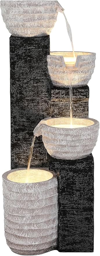 40" H Multilayer Cascading Outdoor Water Fountain with LED Lights & Pump, Sand-Textured Polyresin Freestanding Garden Fountain for Tranquil Garden, Patio or Porch | Unique Sand-Textured Polyresin Freestanding Garden Fountain for Garden, Patio or Porch