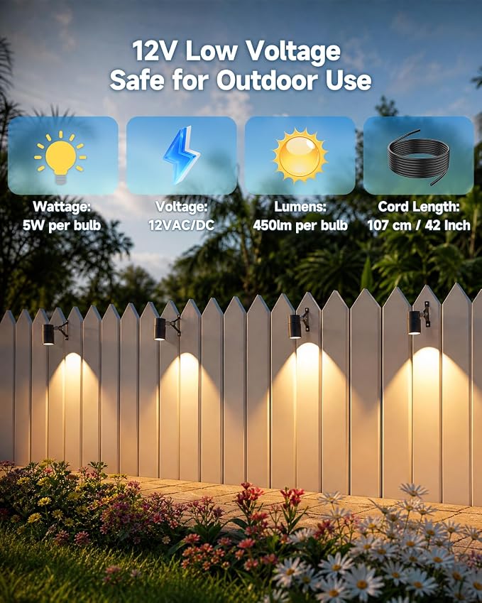 Landscape Down Lighting Low Voltage Spot Lights Outdoor LED Wall Mounted Low Voltage Tree Lights Cast Aluminum Free 5W MR16 LED Bulb Stainless Steel Mounting Bracket 4-Count