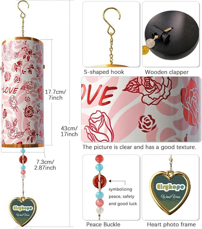 Rose Love Outdoor Wind Chimes, 17-in Romantic Floral Hand-Tuned Deep Resonance Wind Bell, Rust-Proof Windbell for Patio Porch Garden Decor, Valentine's Day Anniversary Wedding Gift for Her
