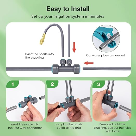 66 FT Drip Irrigation System - 360° Adjustable Garden Watering System | 40 Spray Nozzles, 2 Head, Garden Atomizing Misting System, Irrigation System for Garden, Greenhouse, Yard, Lawn, Plants