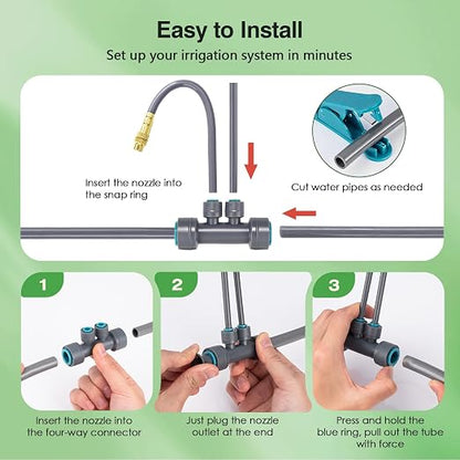 66 FT Drip Irrigation System - 360° Adjustable Garden Watering System | 40 Spray Nozzles, 2 Head, Garden Atomizing Misting System, Irrigation System for Garden, Greenhouse, Yard, Lawn, Plants